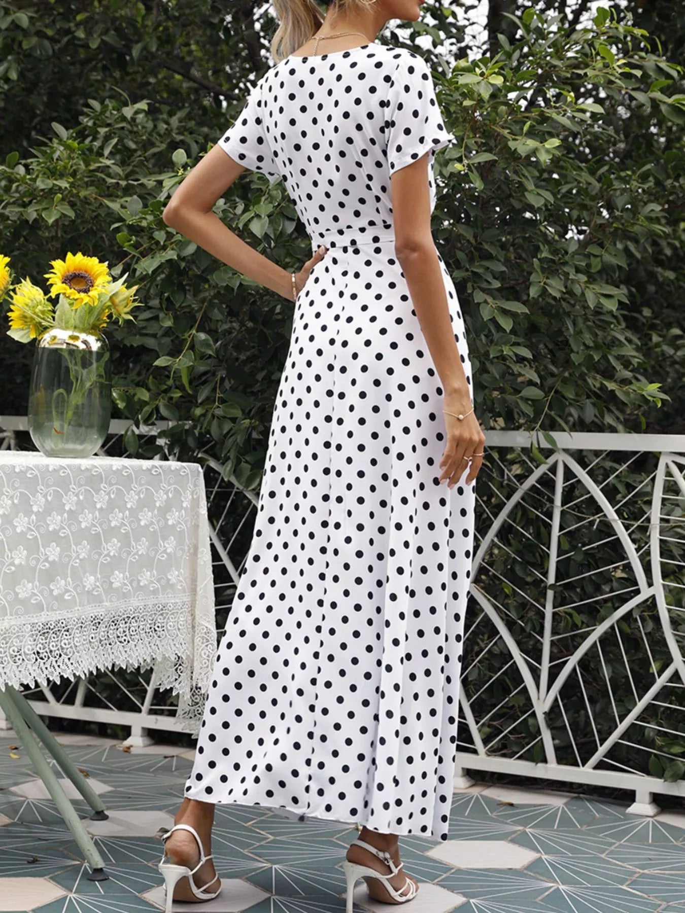 Polka Dot Wrap Maxi Dress