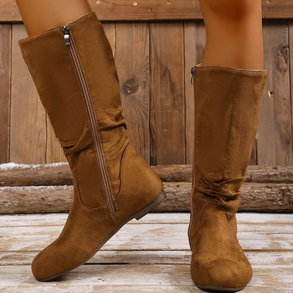 Round Toe Side Zip Boots