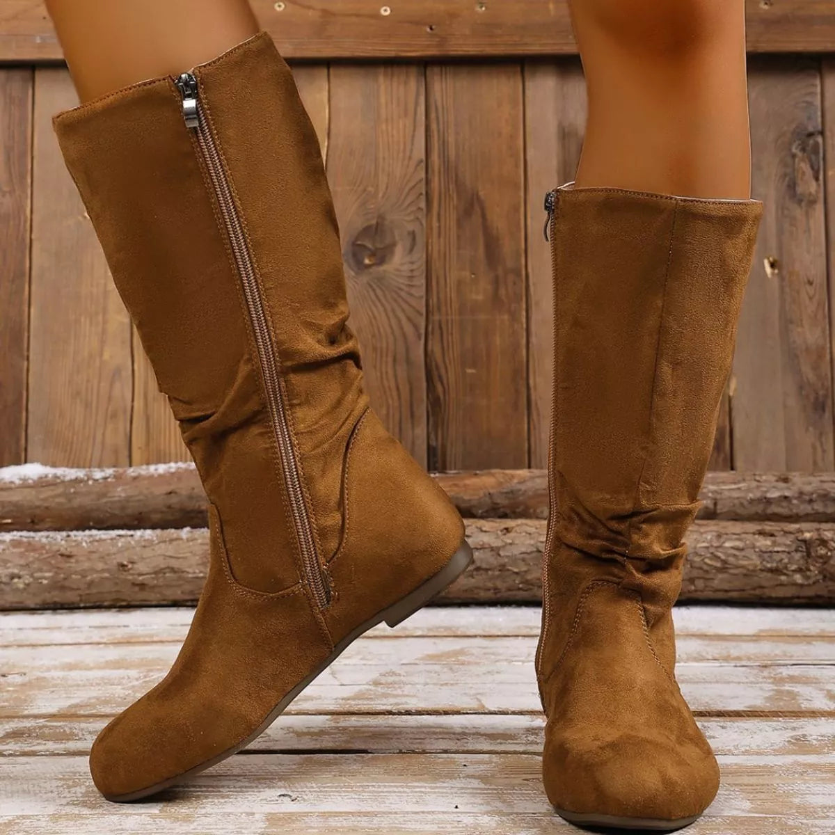 Round Toe Side Zip Boots