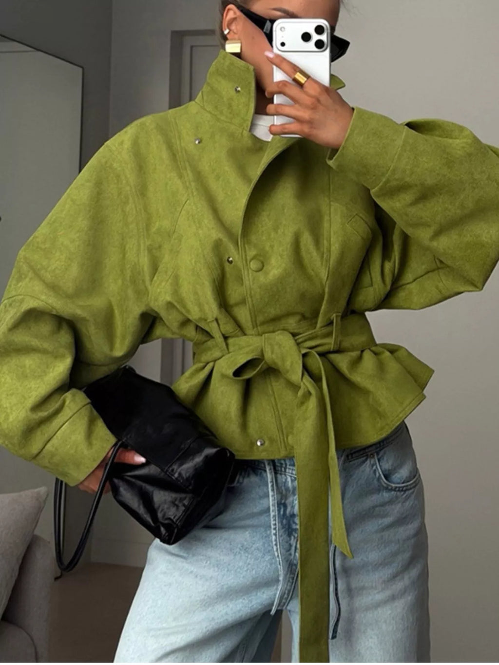 Tie Waist Long Sleeve Cropped Jacket