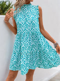 Printed Frill Sleeveless Tiered Mini Dress