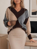 Argyle Pattern V-Neck Oversized Sweater