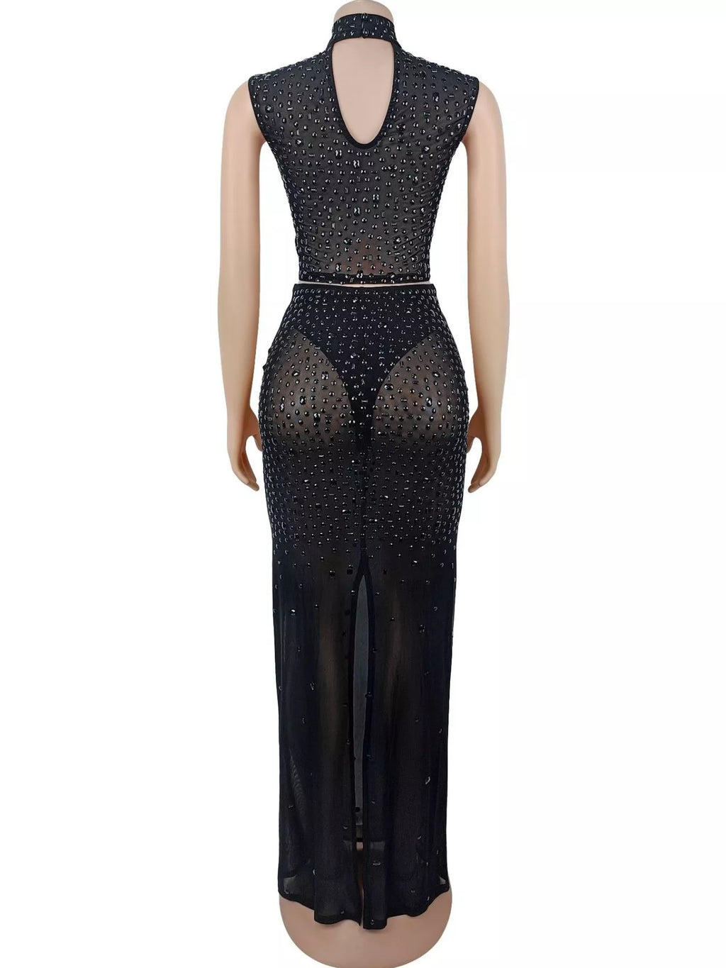Rhinestone Sleeveless Top and Skirt Set