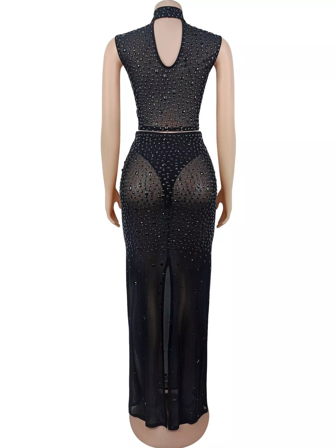 Rhinestone Sleeveless Top and Skirt Set