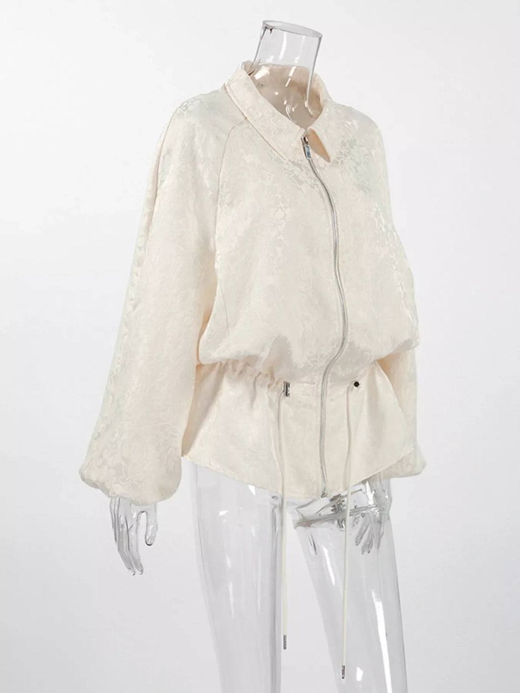 Jacquard Bomber Jacket with Drawstring Waist