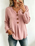 Full Size Frayed Hem Long Sleeve Blouse Plus Size