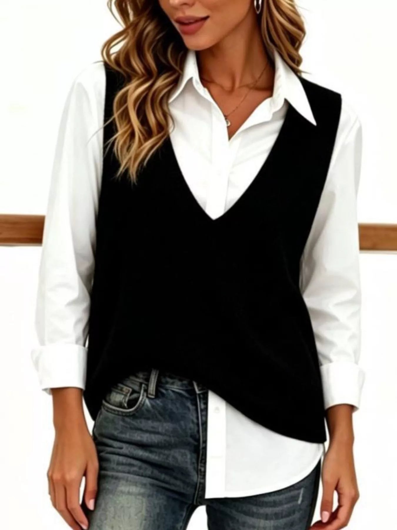 Full Size Chic V-Neck Sleeveless Knit Sweater Vest Plus Size