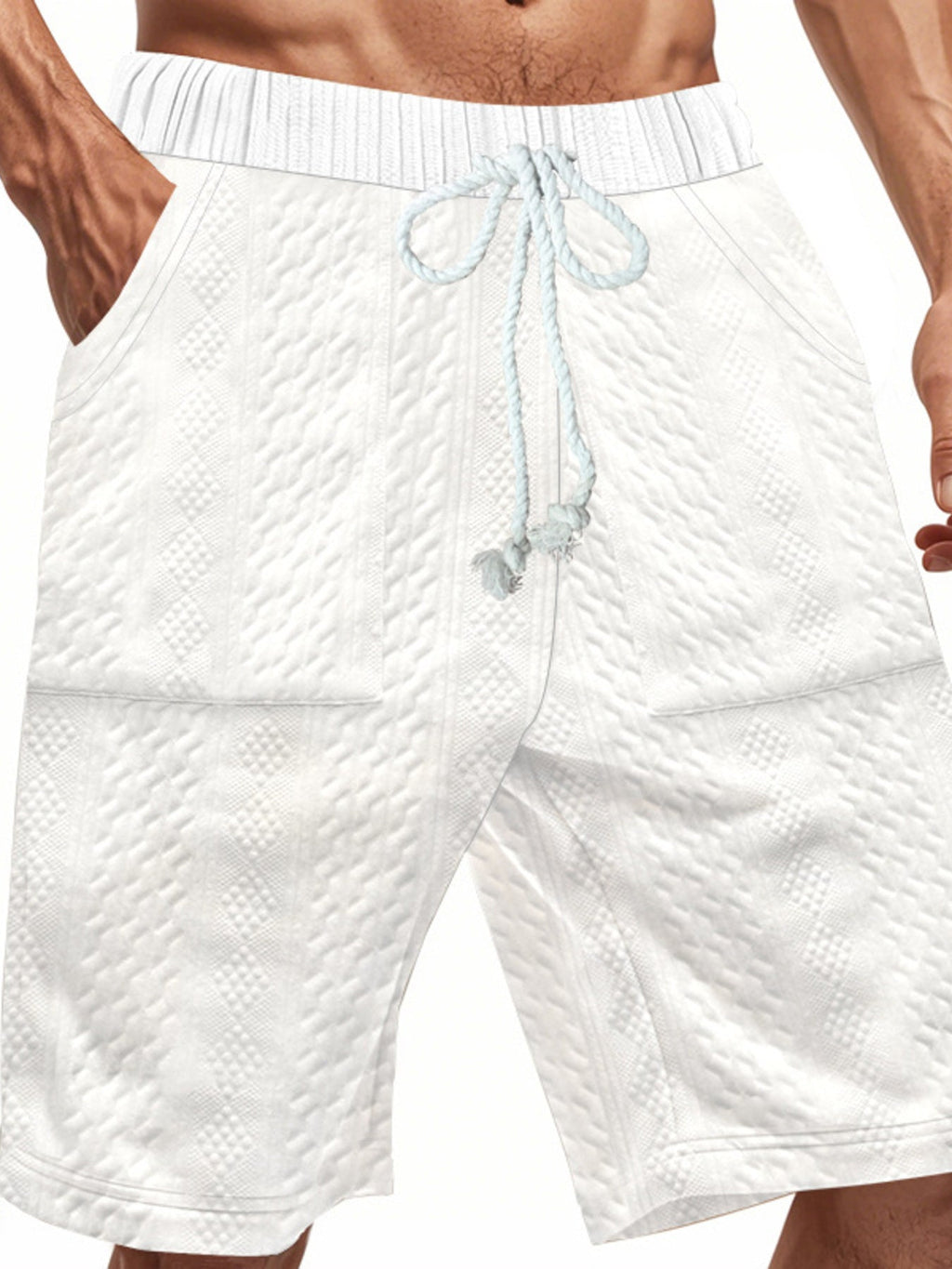 Men's Full Size Texture Drawstring Shorts Plus Size
