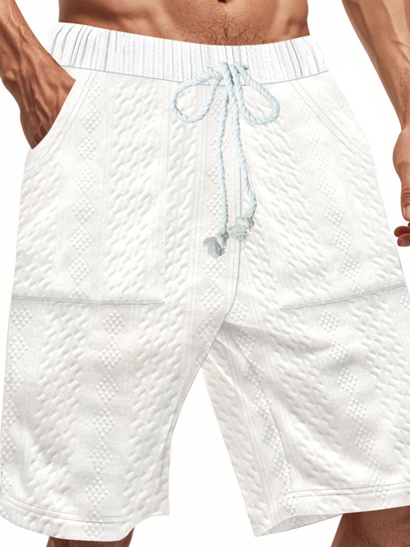 Men's Full Size Texture Drawstring Shorts Plus Size
