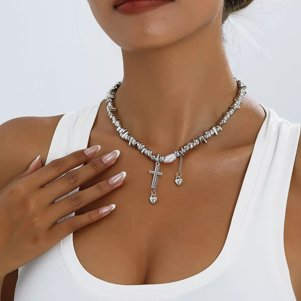 Chunky Chain Cross Pendant Necklace