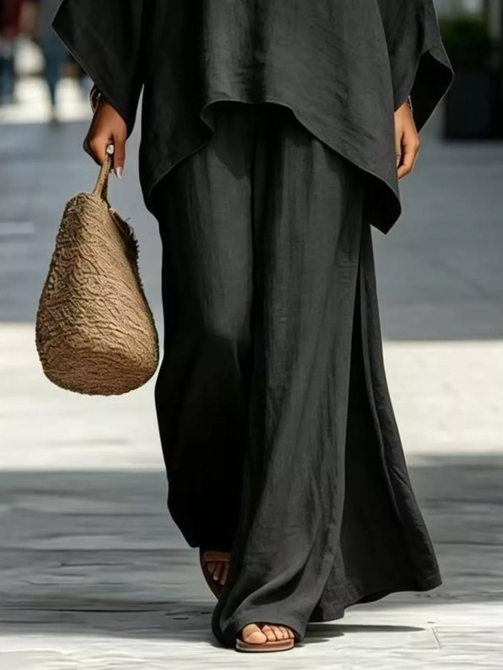 Full Size Batwing Sleeve Top and Wide-Leg Pants Set Plus Size