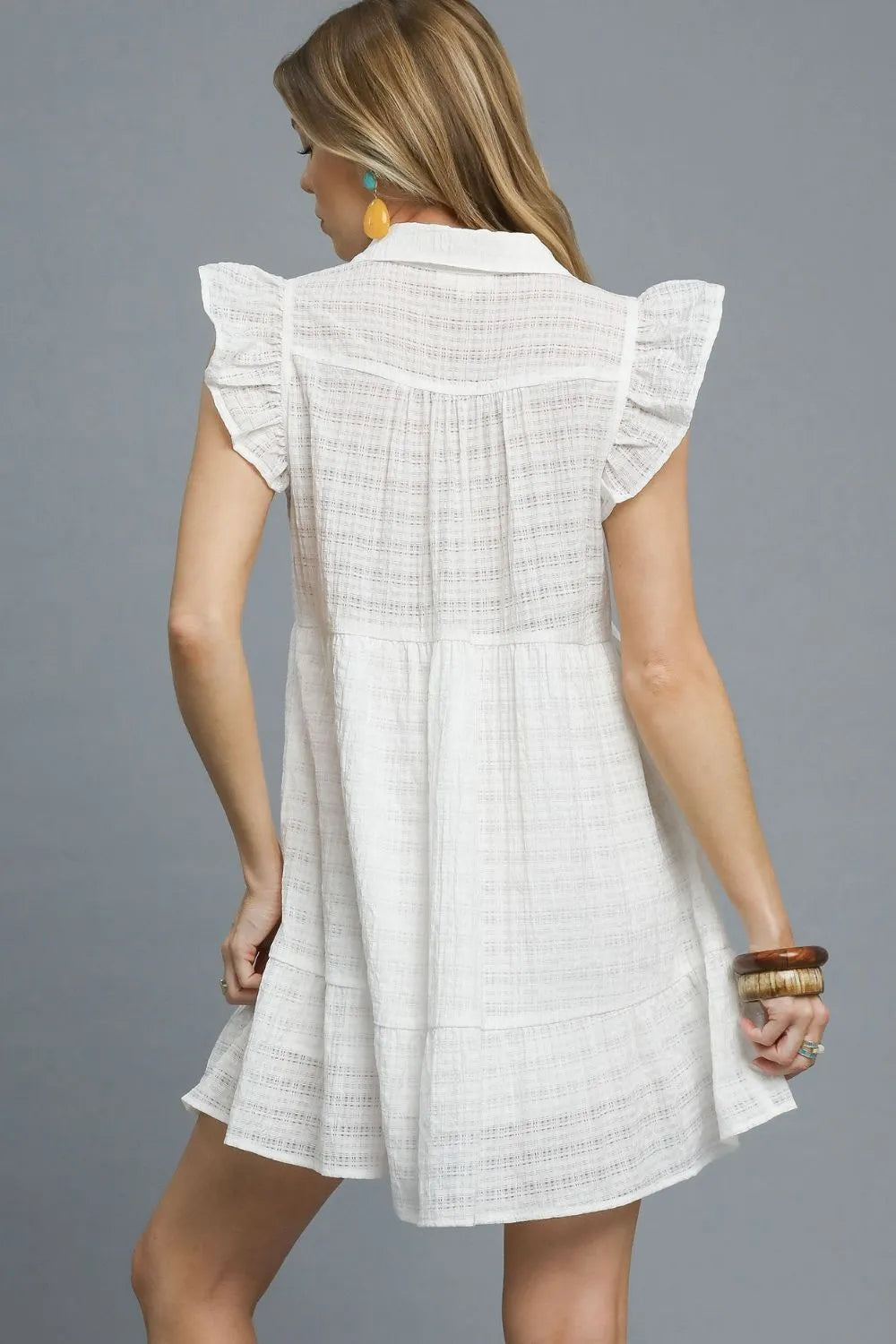 Umgee Ruffle Cap Sleeve Textured Mini Dress