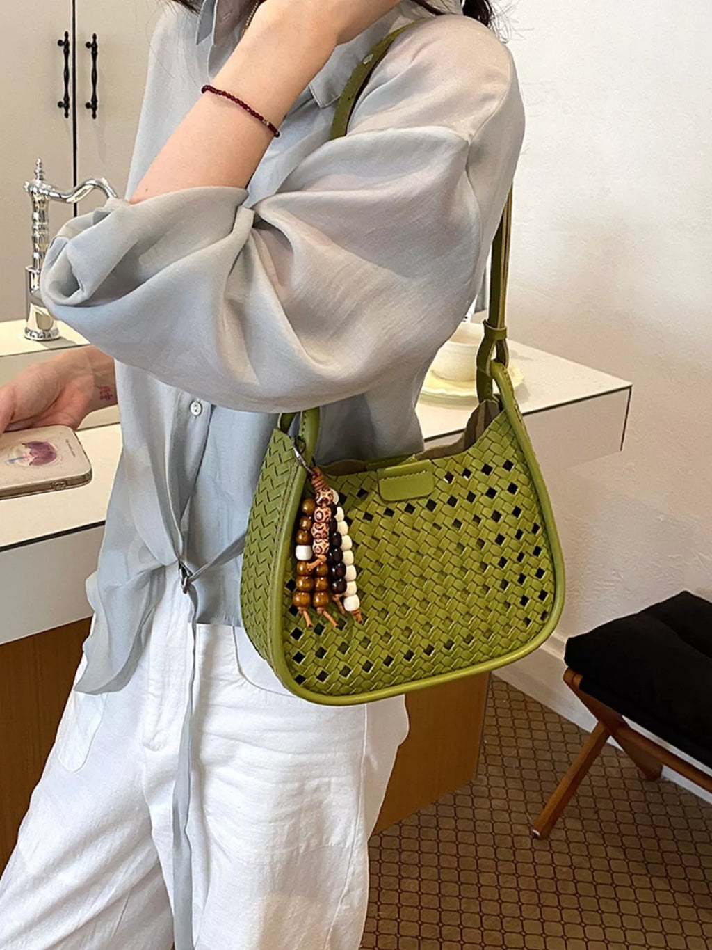 Woven Hollow-Out Shoulder Bag