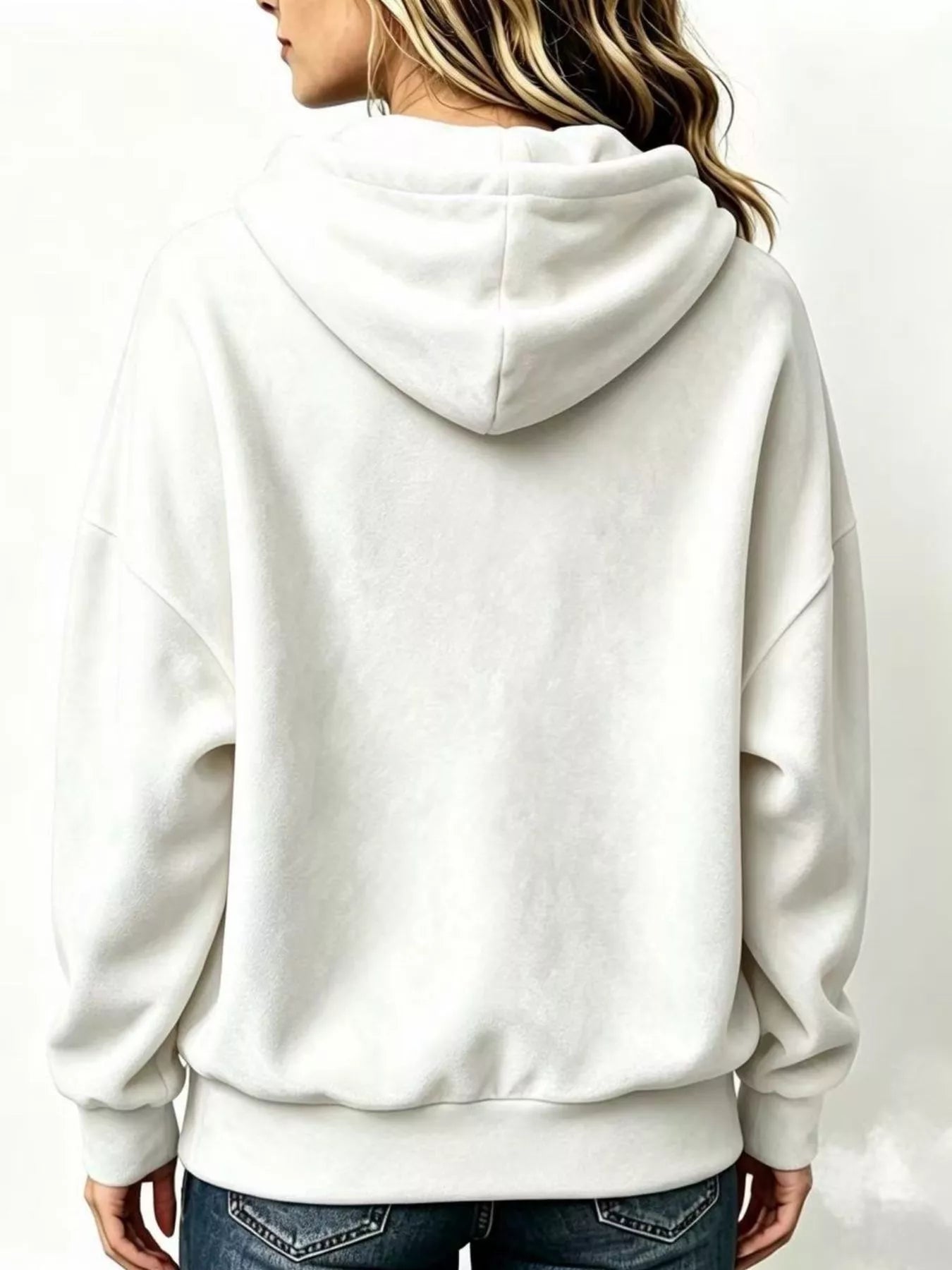 Full Size Drawstring Velvet Long Sleeve Hoodie Plus Size