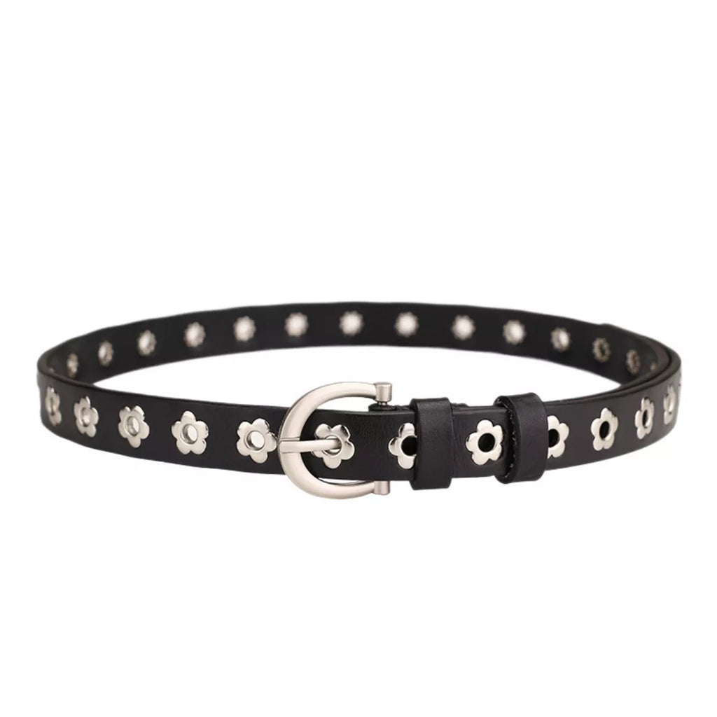 Flower Cutout Leather Belt
