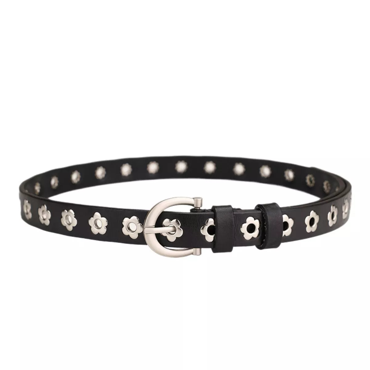 Flower Cutout Leather Belt