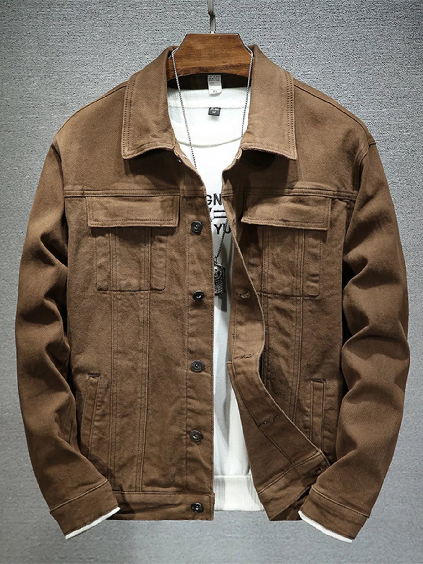 Men's Plus Size Button Up Denim Jacket with Chest Pockets