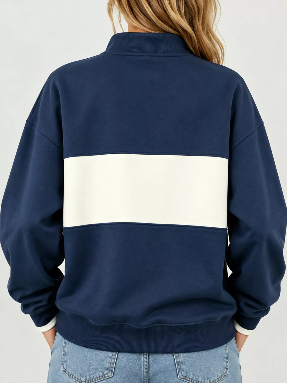 Full Size Color Block Snap-Button Sweatshirt Plus Size