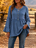 Full Size Frill Notched Long Sleeve Blouse Plus Size