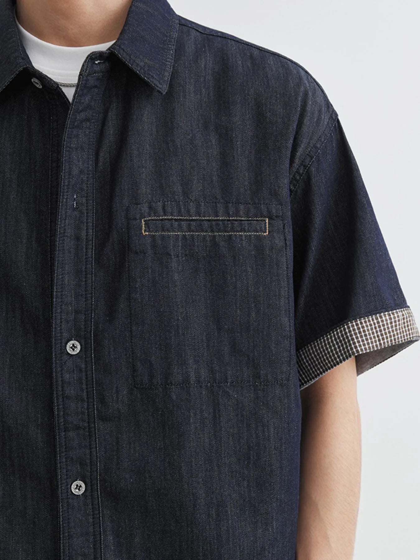 Men's Wash Short Sleeve Top and Shorts Denim Set