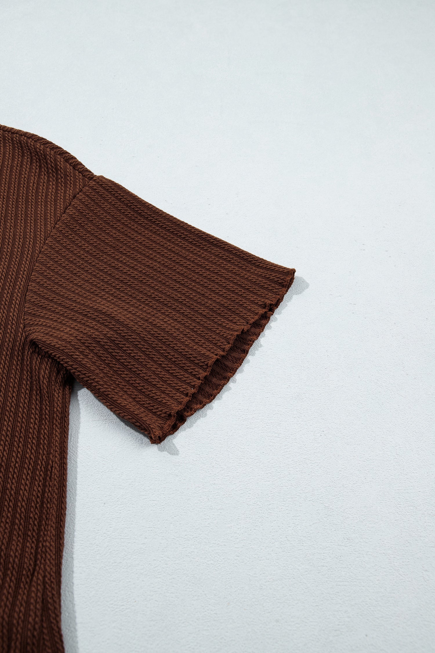 Dark Brown Textured Ribbed Knit Lettuce Trim 2pcs Lounge Set