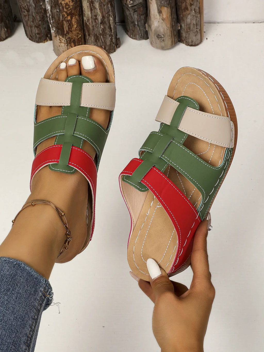 Contrast Cutout Open Toe Sandals