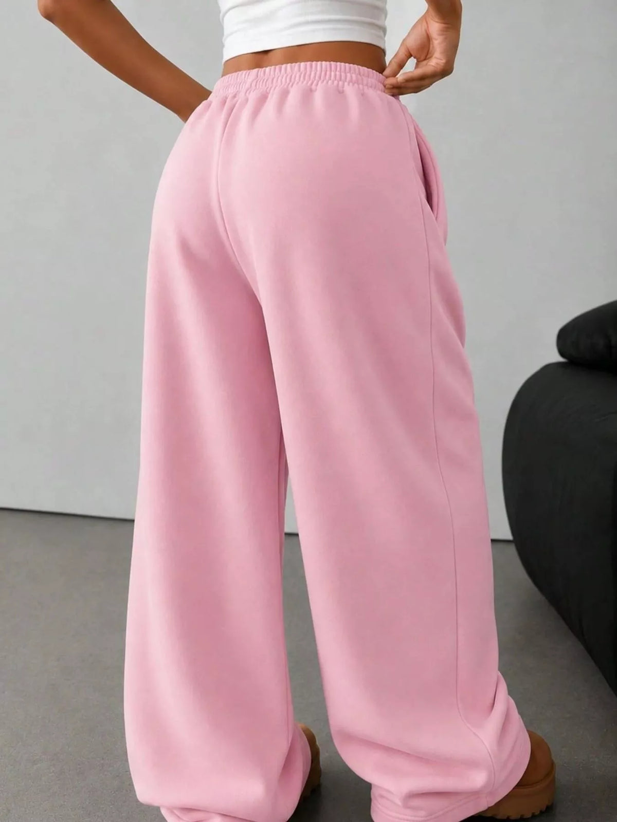 Elastic Waist Wide-Leg Sweatpants