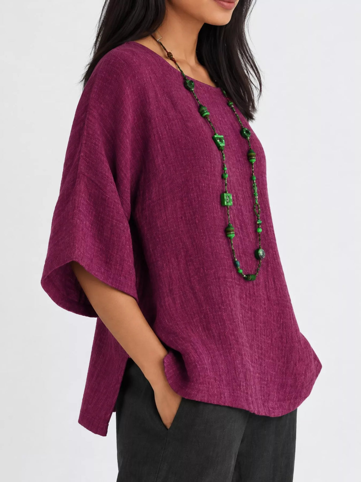 Full Size Loose Fit Linen Blend Blouse Plus Size