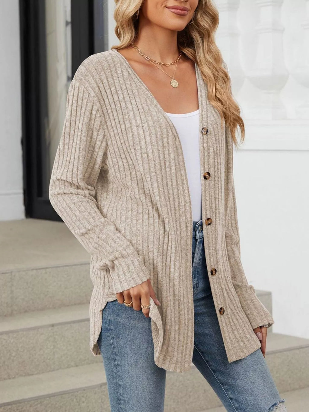 Ribbed Button-Up Cardigan