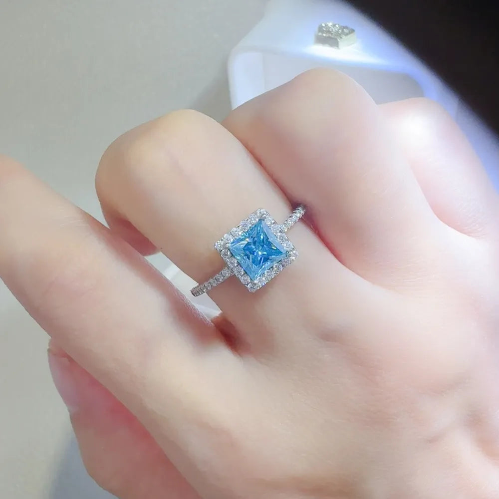 2 Carat Moissanite Sterling Silver Square Cut Ring