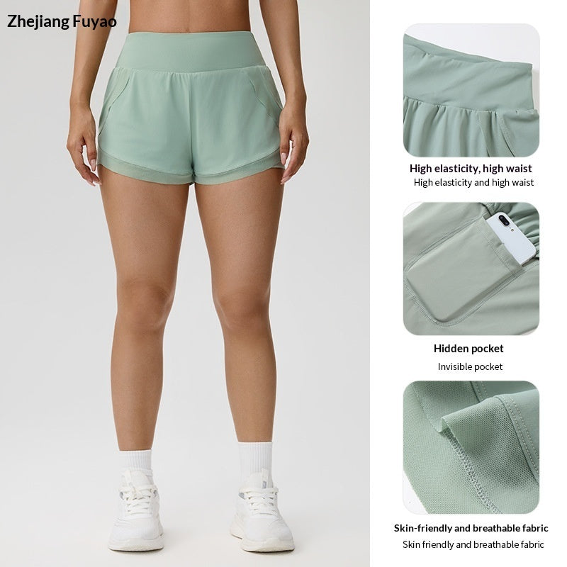 Fake Two-piece Yoga Shorts Womens Thin-style Athletic Fitness Shorts