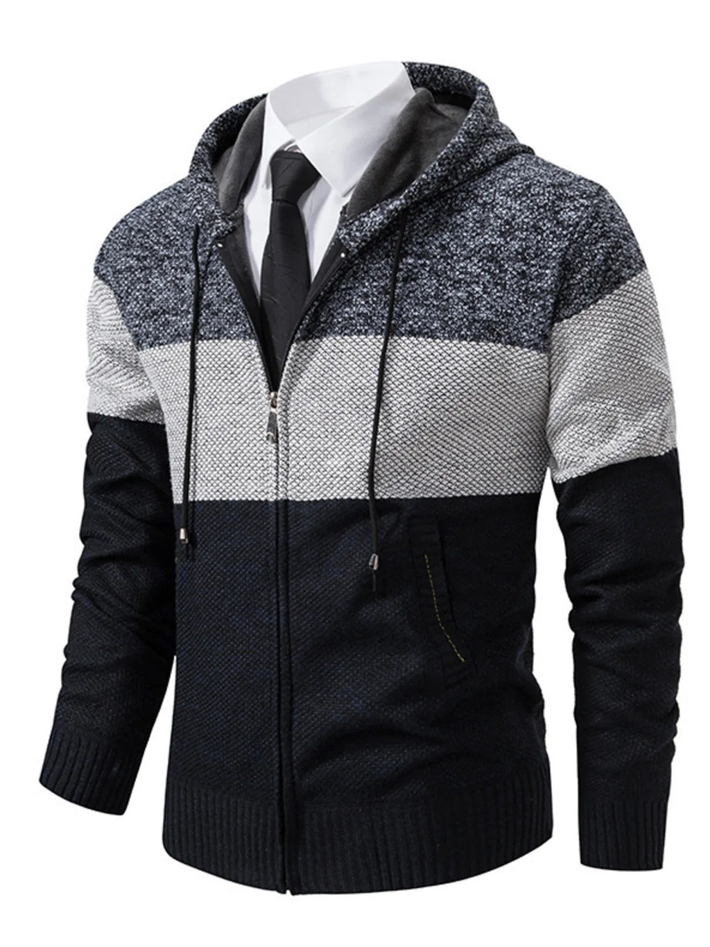 Men's Plus Size Color Block Hooded Zip-Up Cardigan