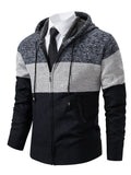 Men's Plus Size Color Block Hooded Zip-Up Cardigan
