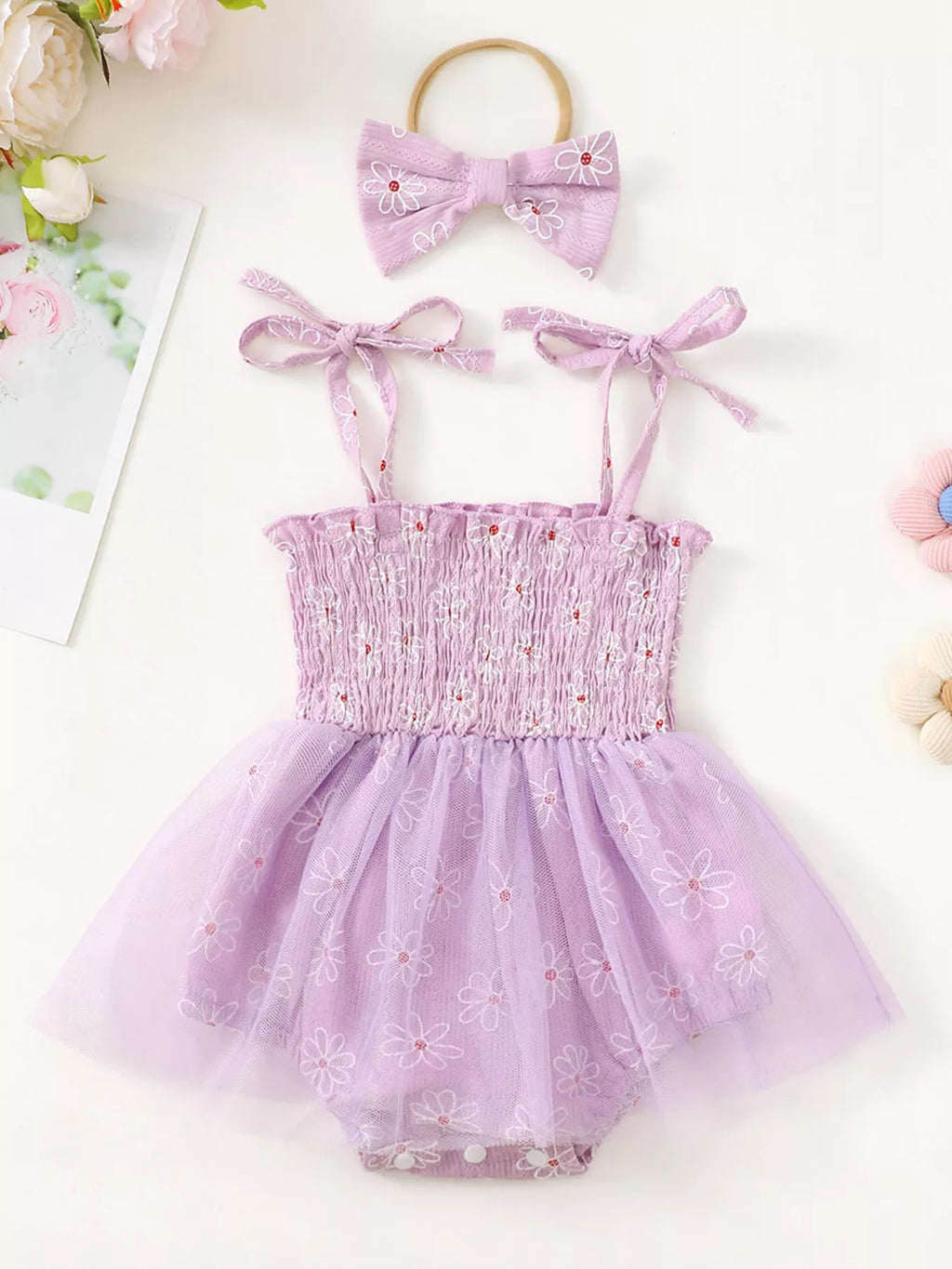 Children's Smocked Bodice Tulle Dress with Headband