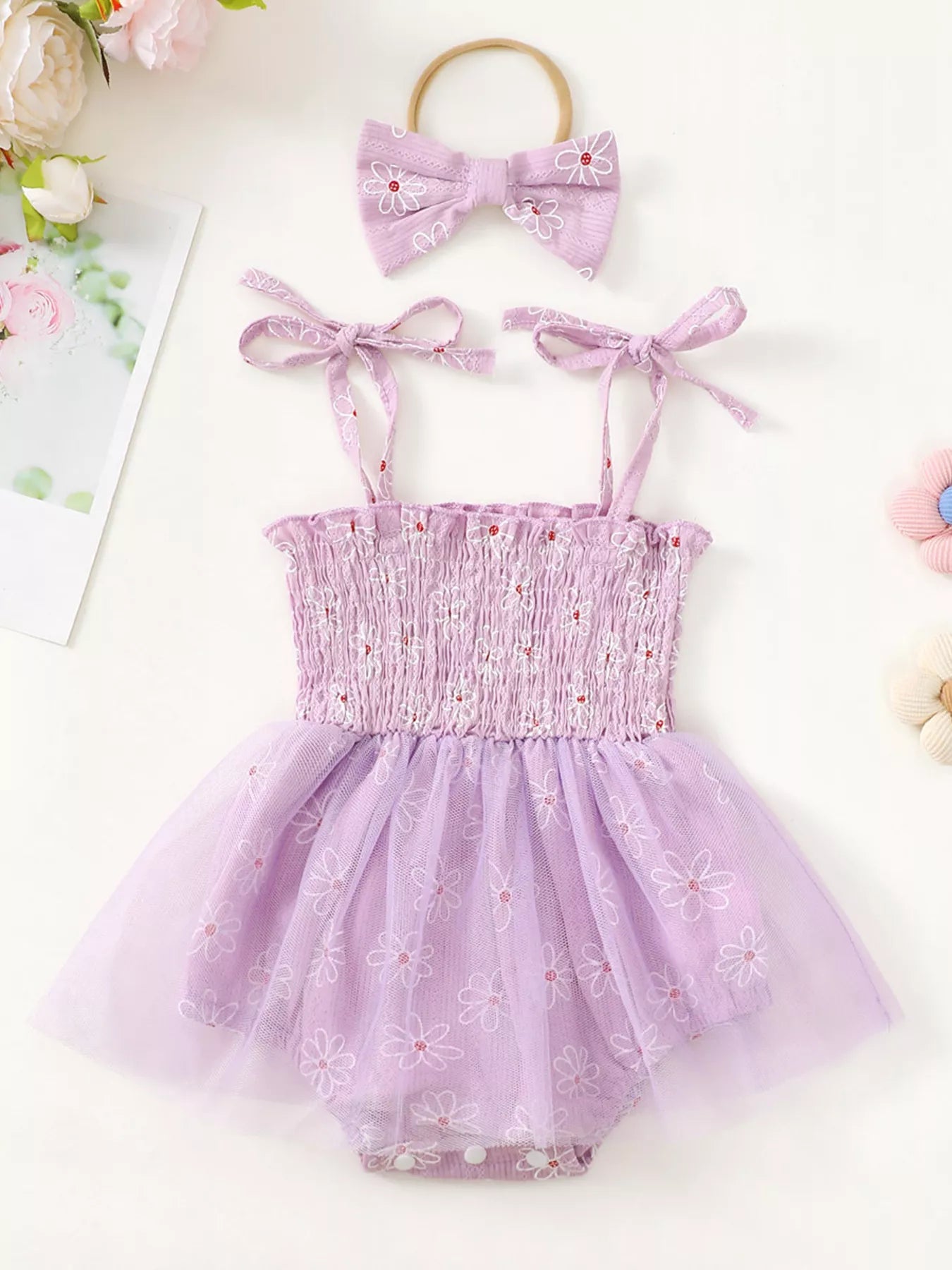 Children's Smocked Bodice Tulle Dress with Headband
