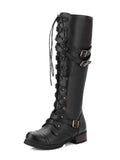 Lace-Up Boots with Buckle Straps