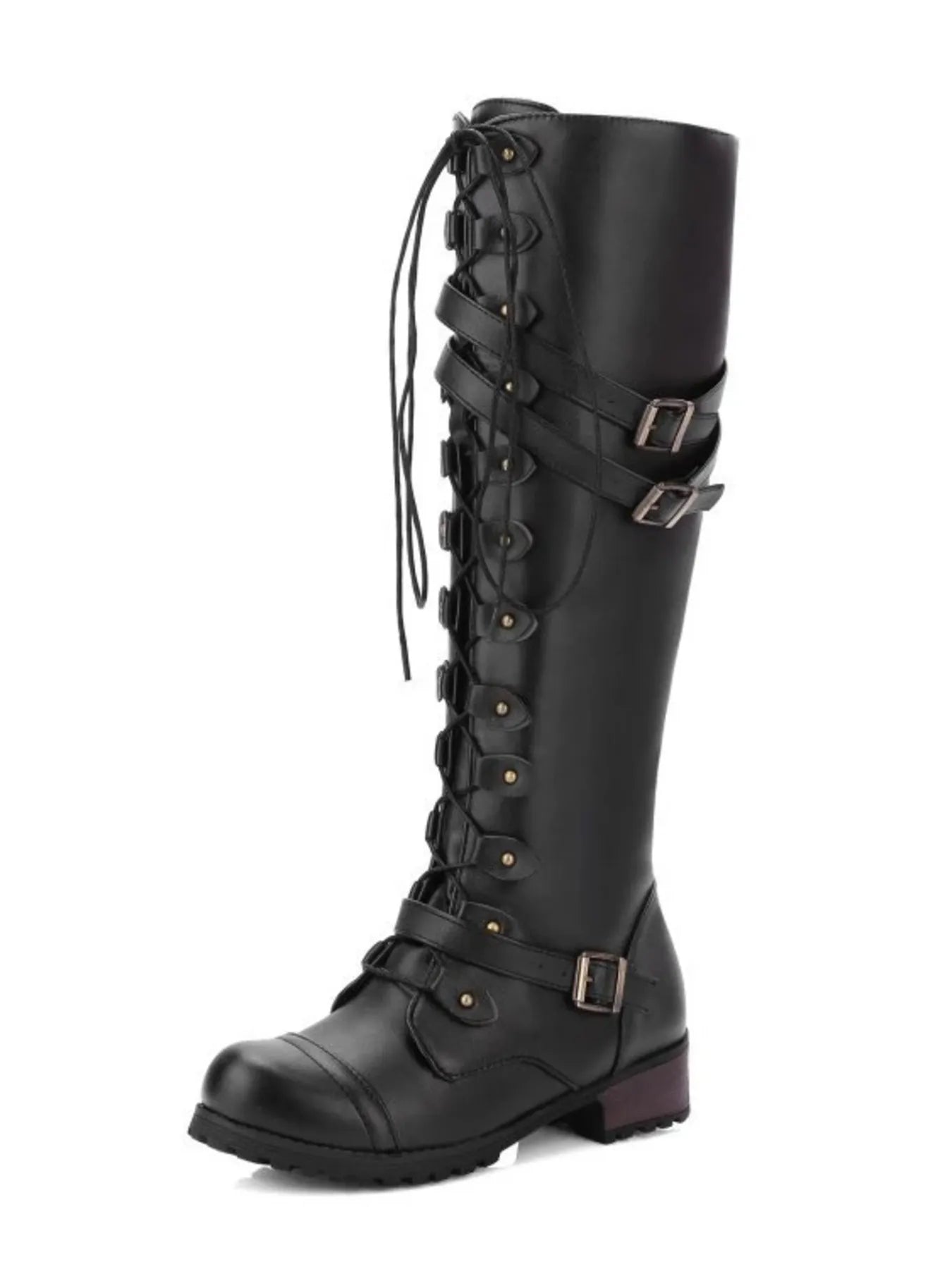 Lace-Up Boots with Buckle Straps