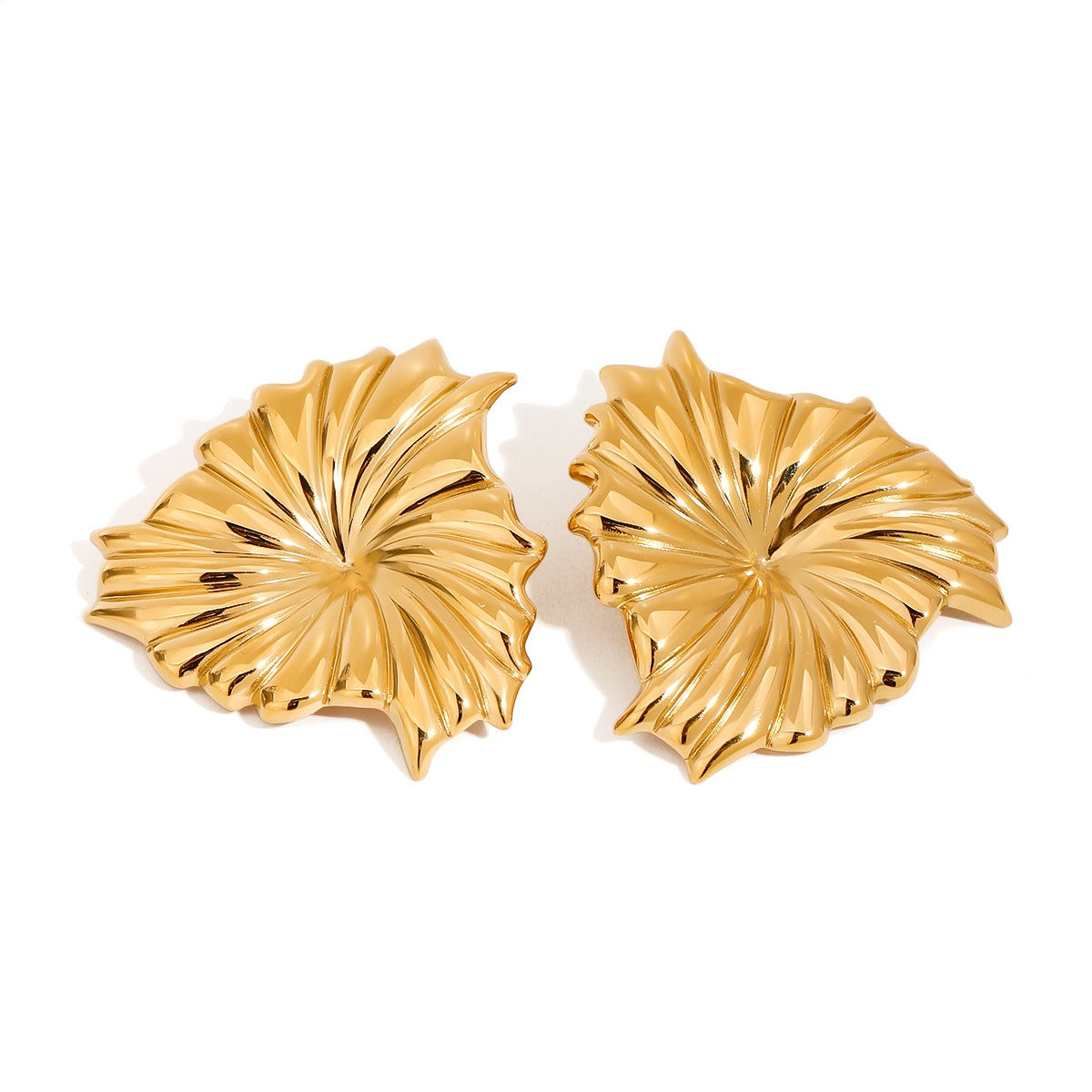 18K gold geometric shape with texture design high-end earrings