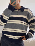 Striped Long Sleeve Button Detail Sweater