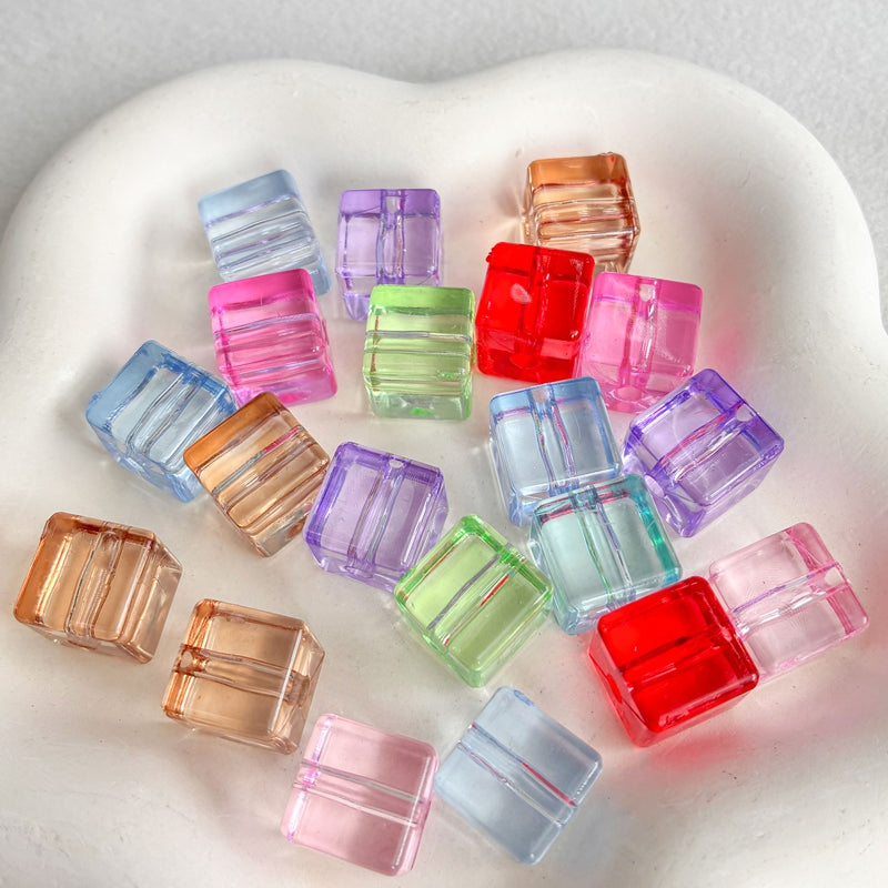 Flat Clear Acrylic Cube Beads, Framed Jelly Square Charms With Vertical Hole For DIY Jewelry Making, Bracelets, Necklaces & Keychains, Mixed Candy Colors