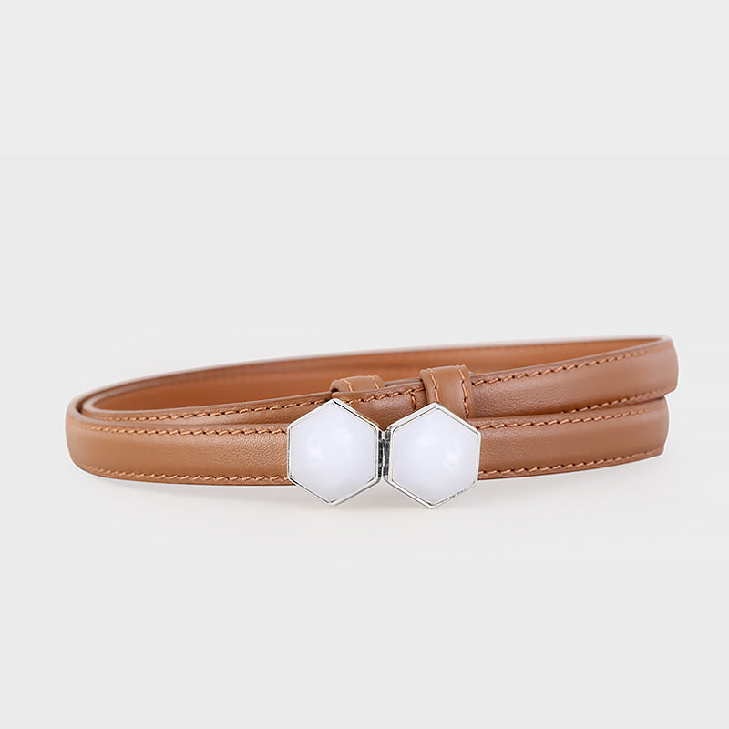 Leather Belt with Geometric Buckle