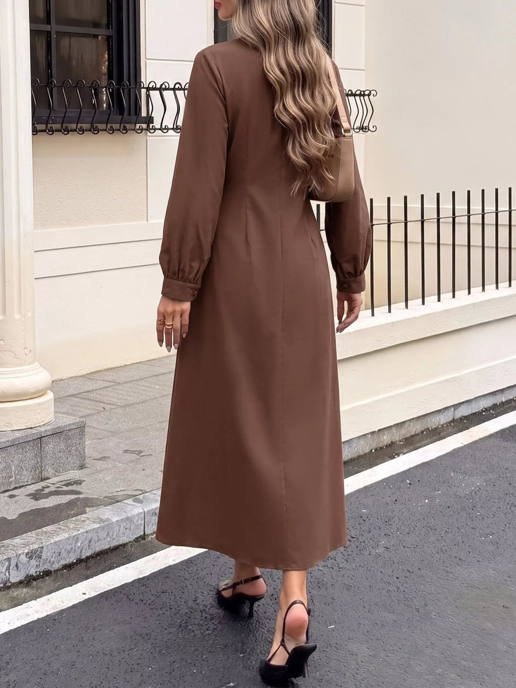 Button-Down Long Sleeve Midi Dress