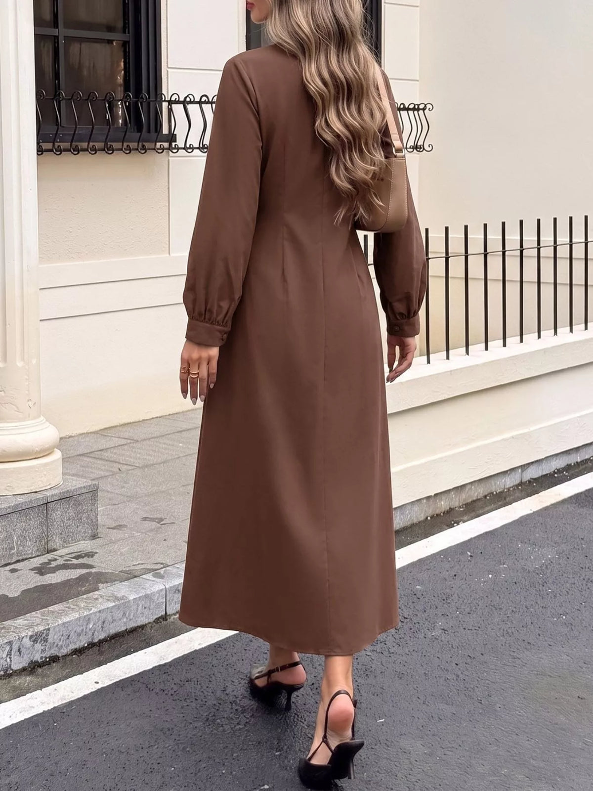 Button-Down Long Sleeve Midi Dress