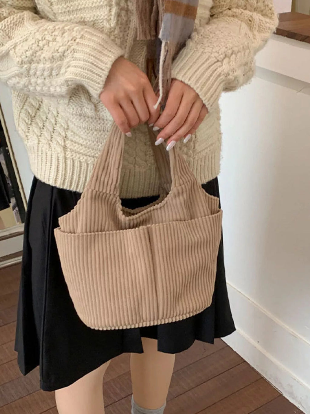 Corduroy Solid Color Handbag