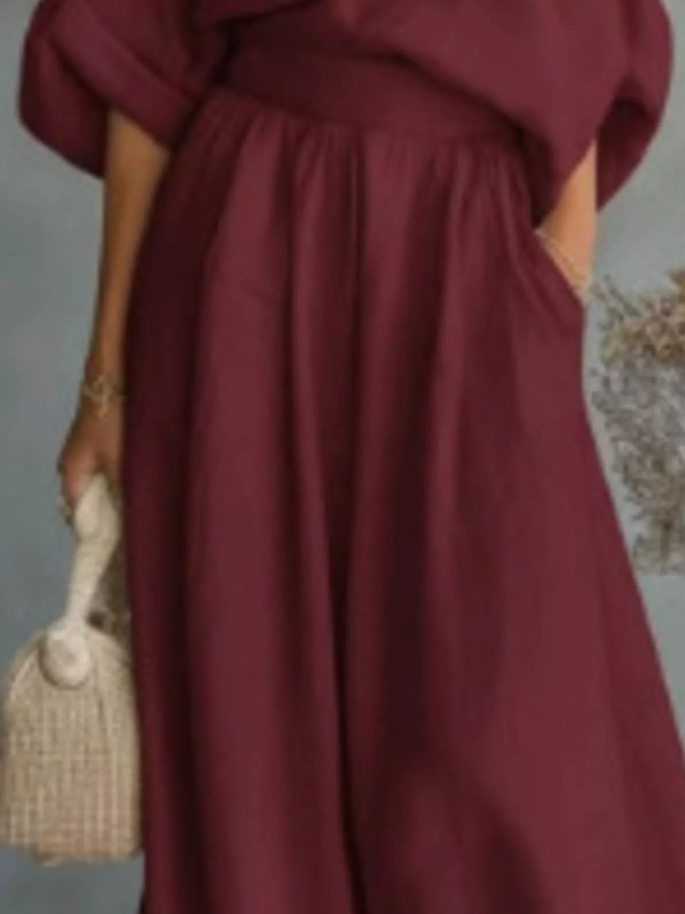 Full Size One Shoulder Top and Wide Leg Pants Set Plus Size