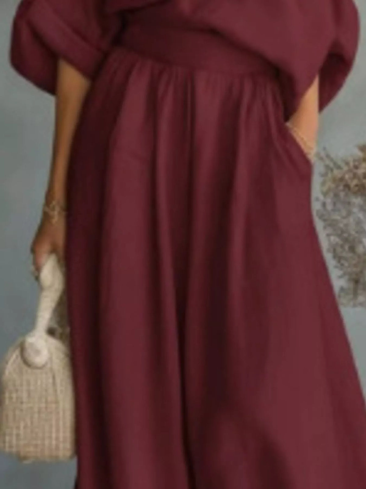 Full Size One Shoulder Top and Wide Leg Pants Set Plus Size