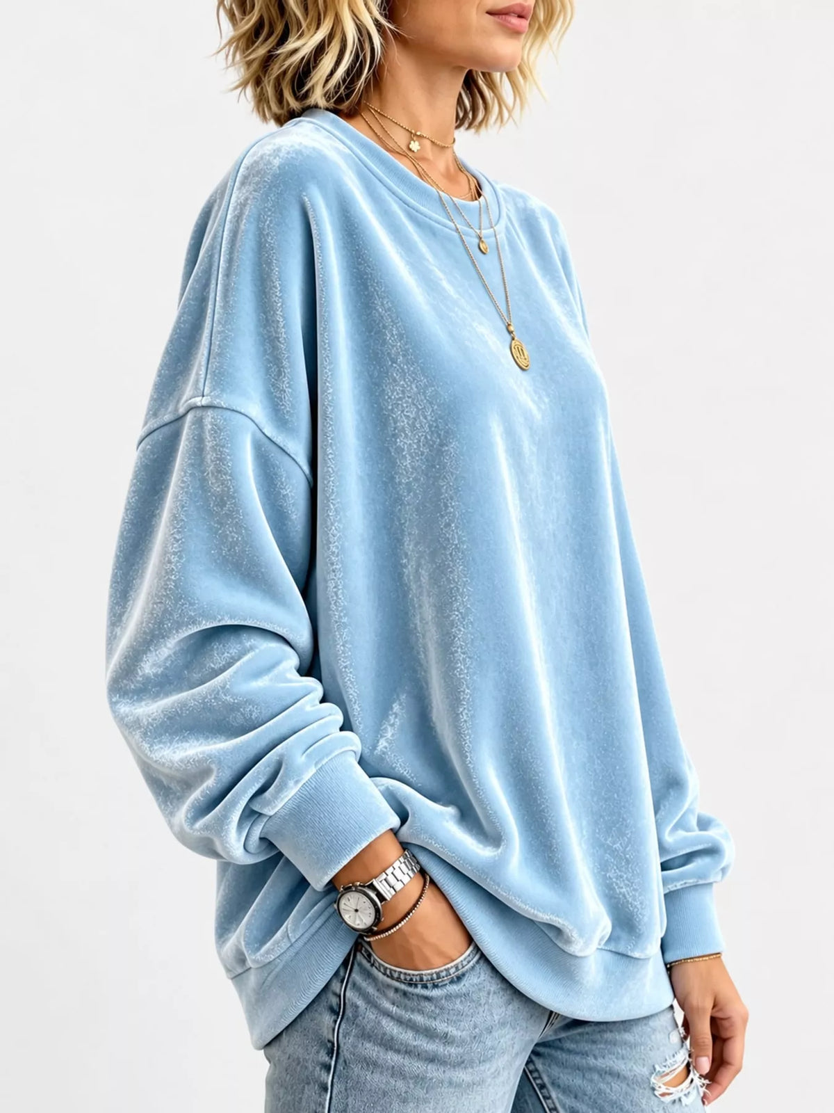 Full Size Crew Neck Drop Shoulder Sweatshirt Plus Size