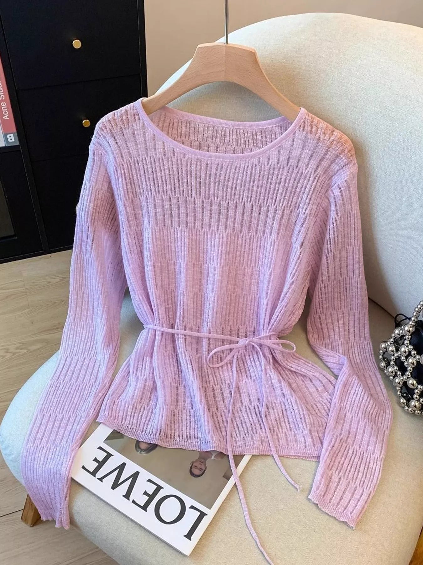 Long Sleeve Knit Top with Tie Detail