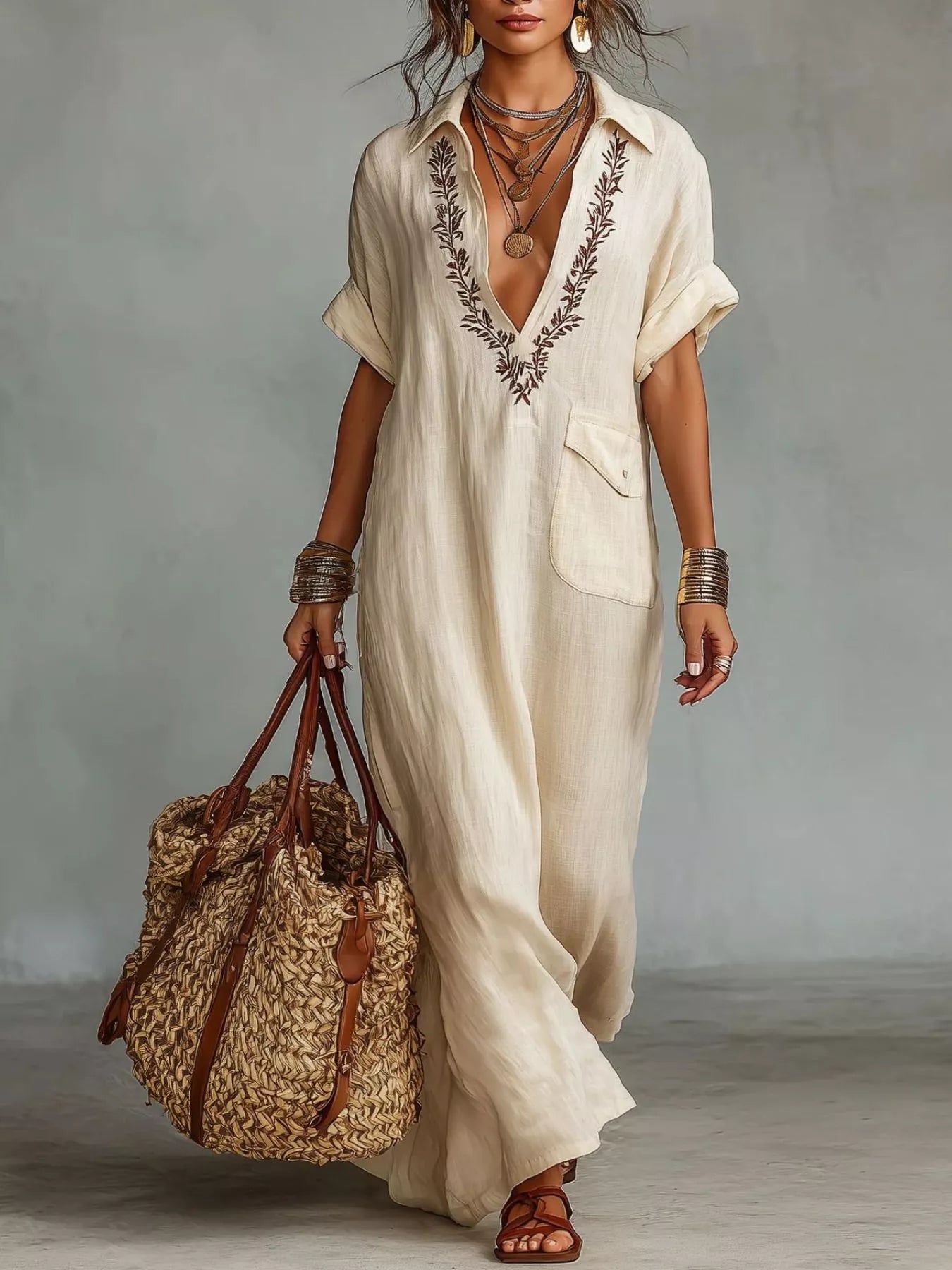 Full Size Bohemian Embroidered Maxi Dress Plus Size