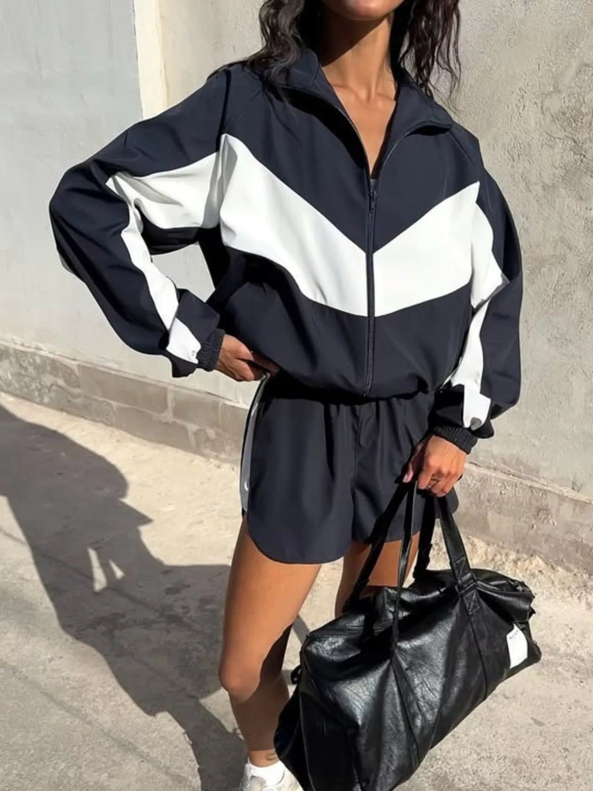 Color-Block Zip-Up Jacket and Shorts Set